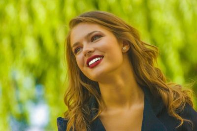 woman with bright white pageant teeth