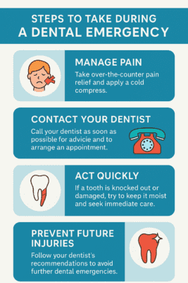 Emergency dental care infographic showing symptoms, treatments, and when to call a dentist in Calgary.